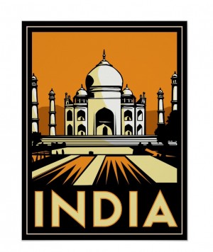 Taj Mahal india art deco retro travel vintage poster